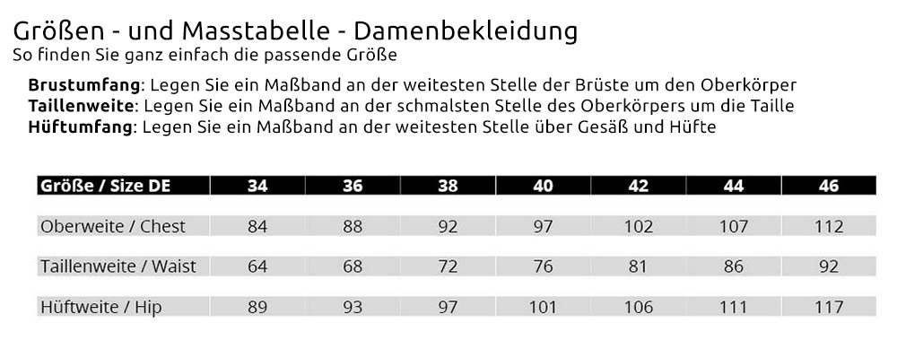 Größen für Damenoberbekleidung bei schuhwahnsinn.de Größen für Damenoberbekleidung